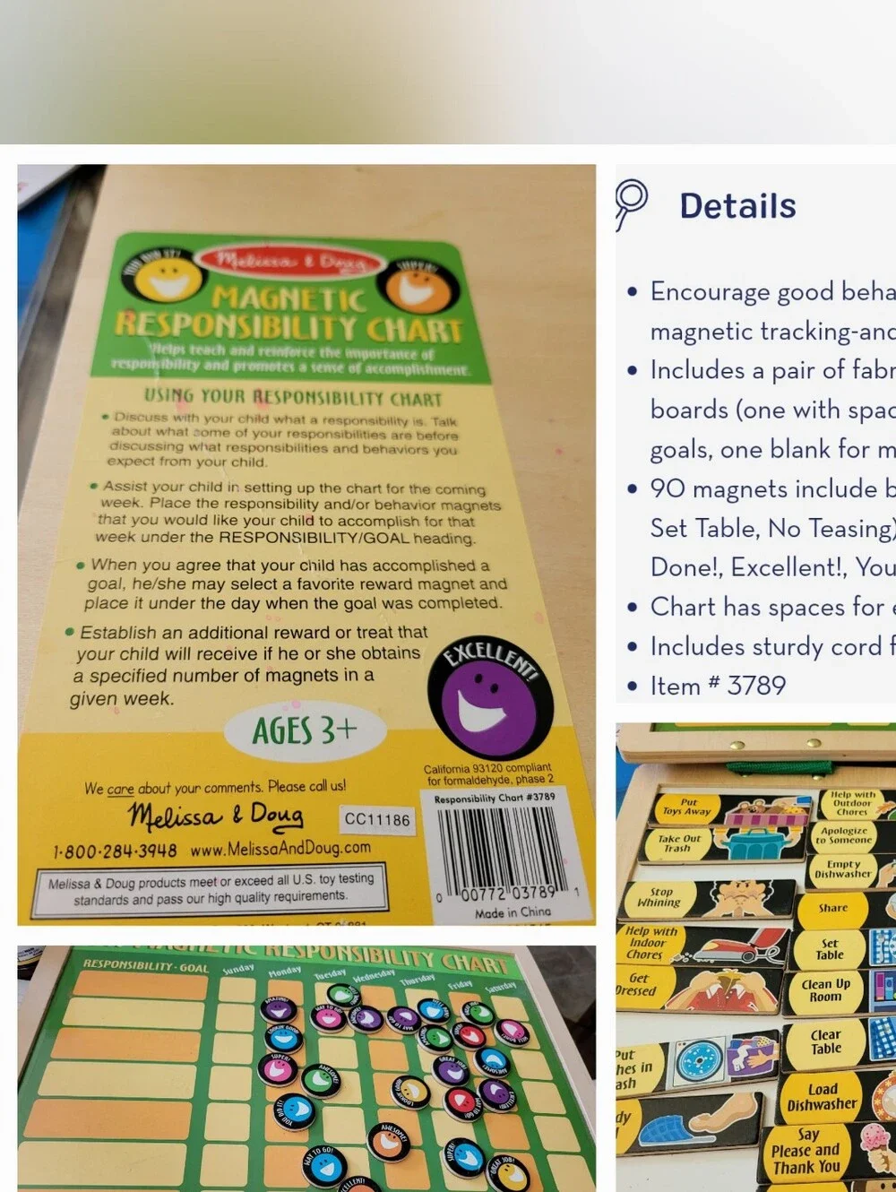 Melissa & Doug Deluxe Wooden Magnetic Responsibility Chart with Magnets